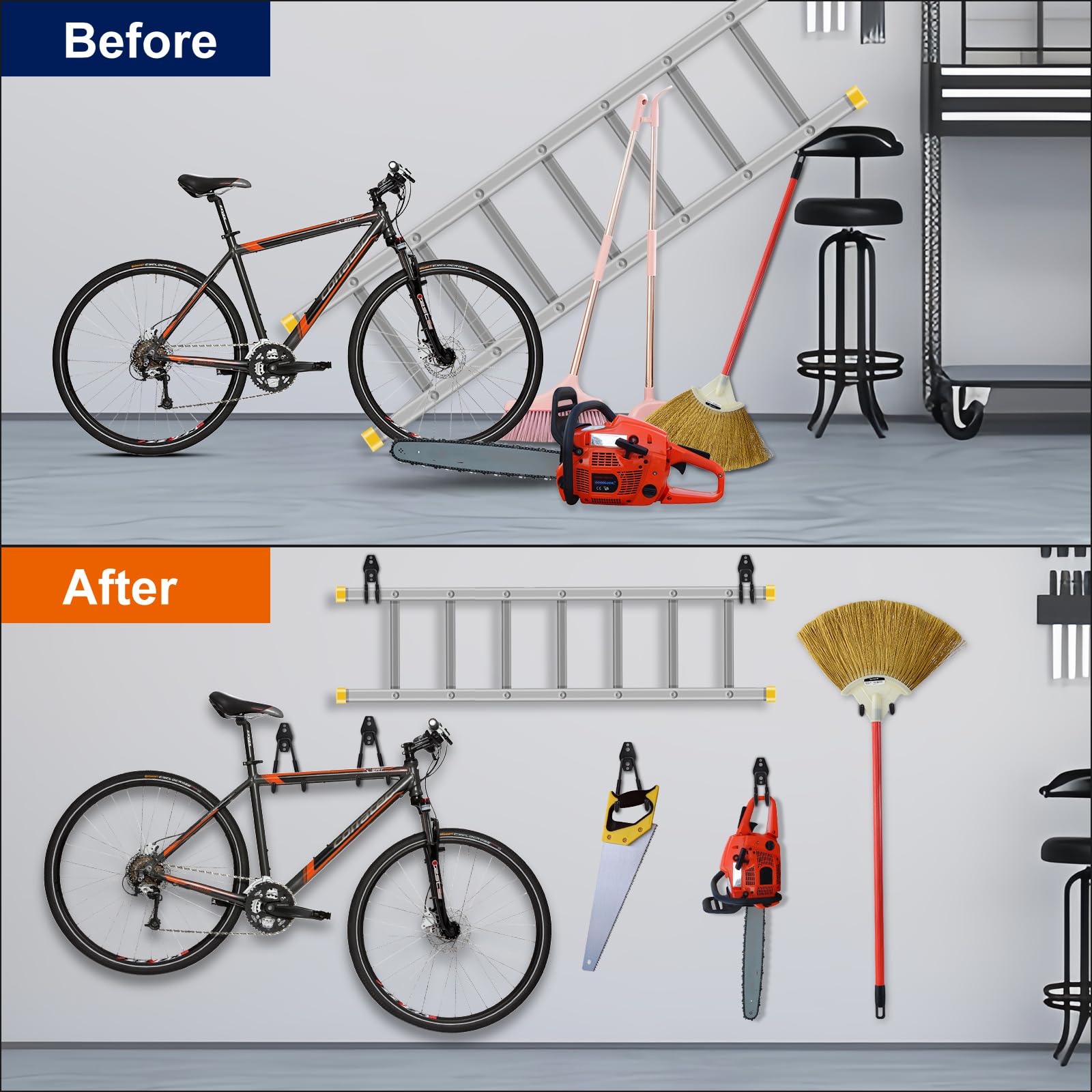 PVZZRKL garage-hooks double-hook-design maximizes vertical storage space