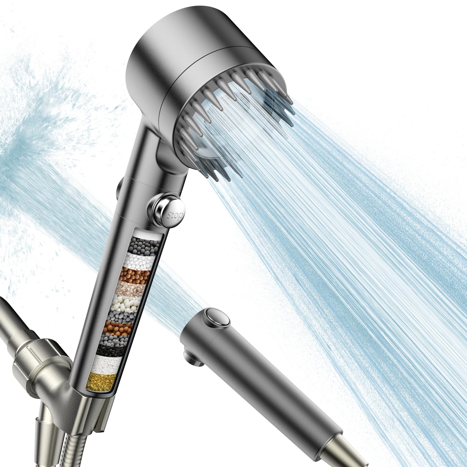 PWERAN filtered shower head handheld with micro-nozzles delivering strong pressure