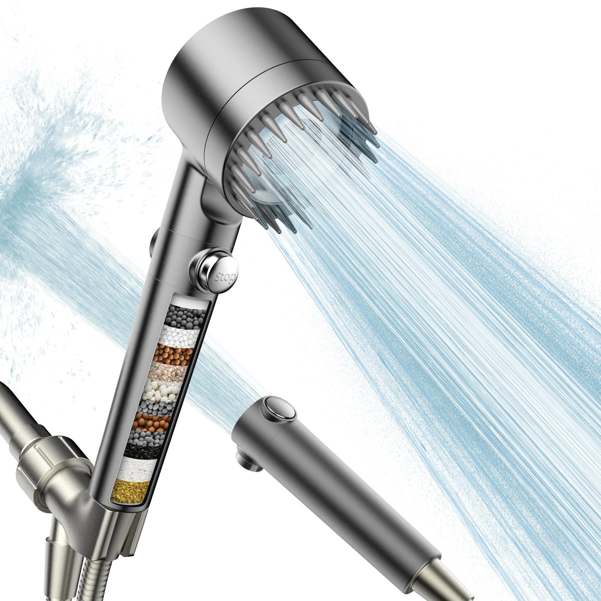 PWERAN filtered shower head handheld with micro-nozzles delivering strong pressure