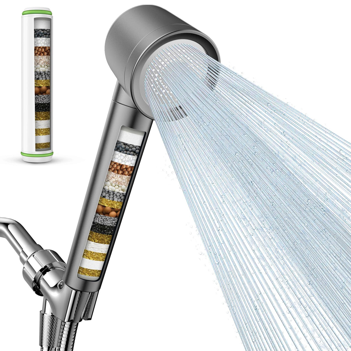 PWERAN filtered shower head handheld with strong spray for clean rinsing.
