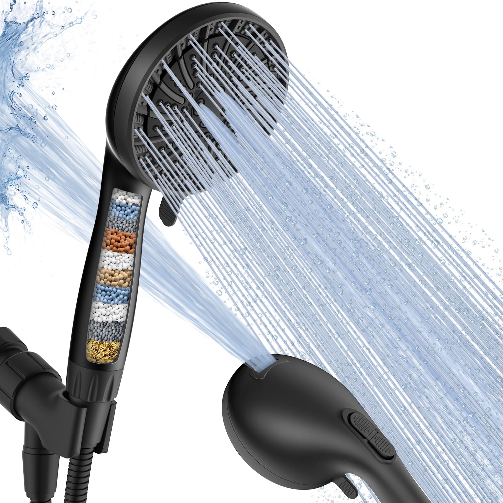 PWERAN filtered shower head with turbine design for a modern bathroom and strong flow.