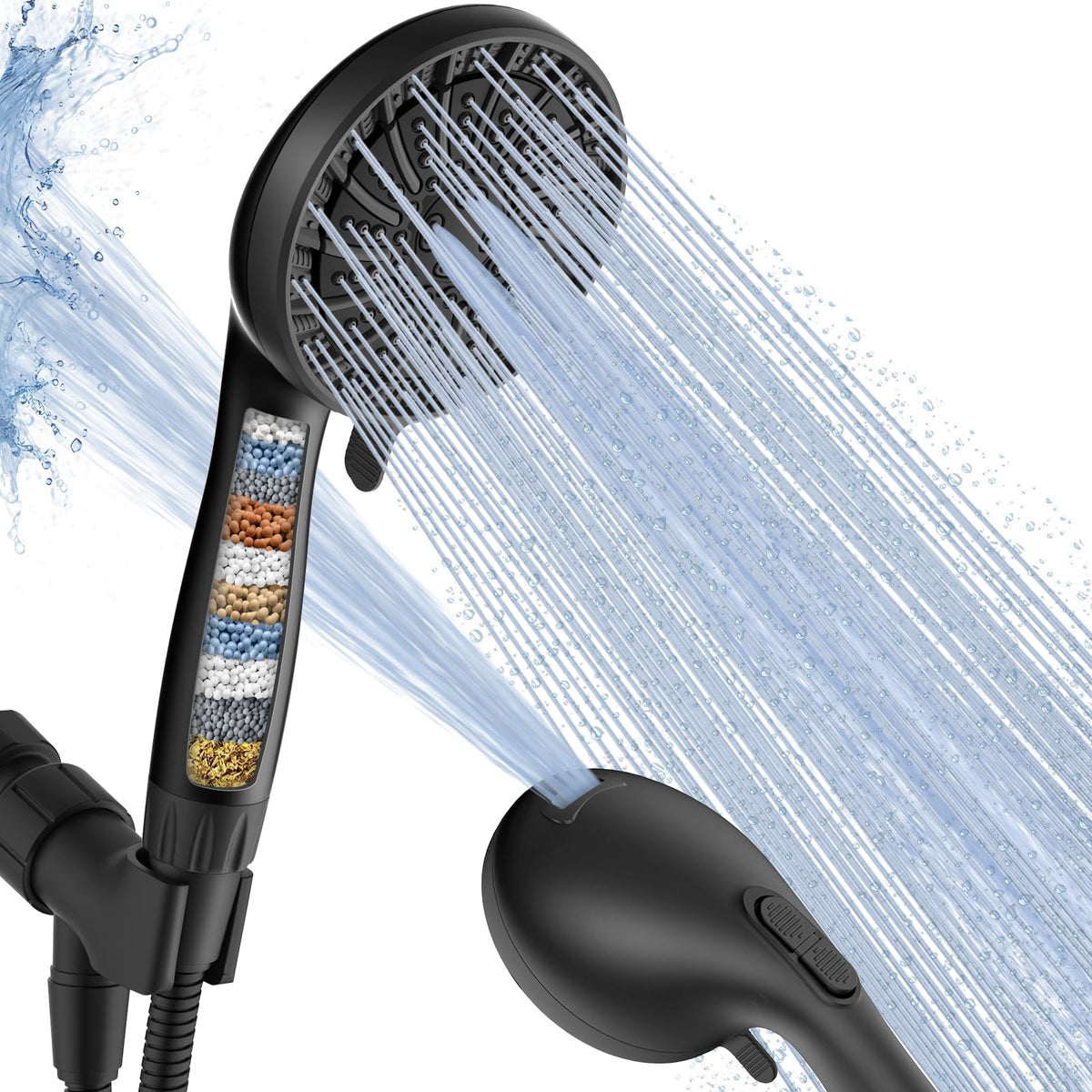 PWERAN filtered shower head with turbine design for a modern bathroom and strong flow.