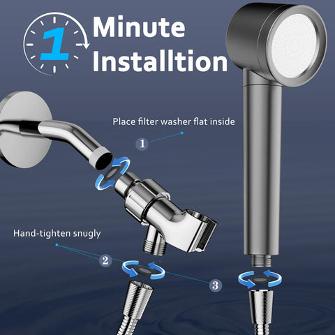 PWERAN stone gray shower head blends with bathroom style and durability.