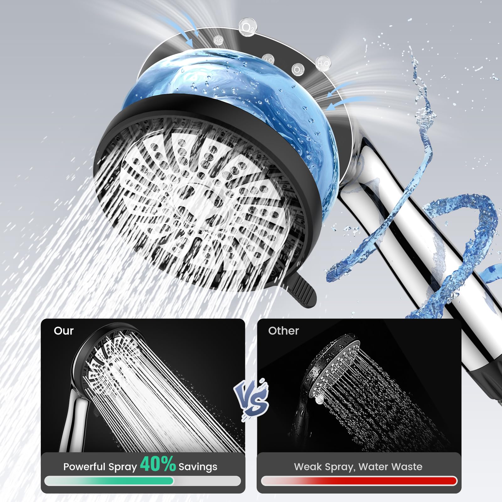 PWERAN filtered shower head chrome finish adds modern bathroom style