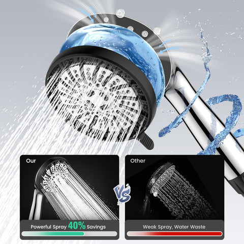 PWERAN filtered shower head chrome finish adds modern bathroom style