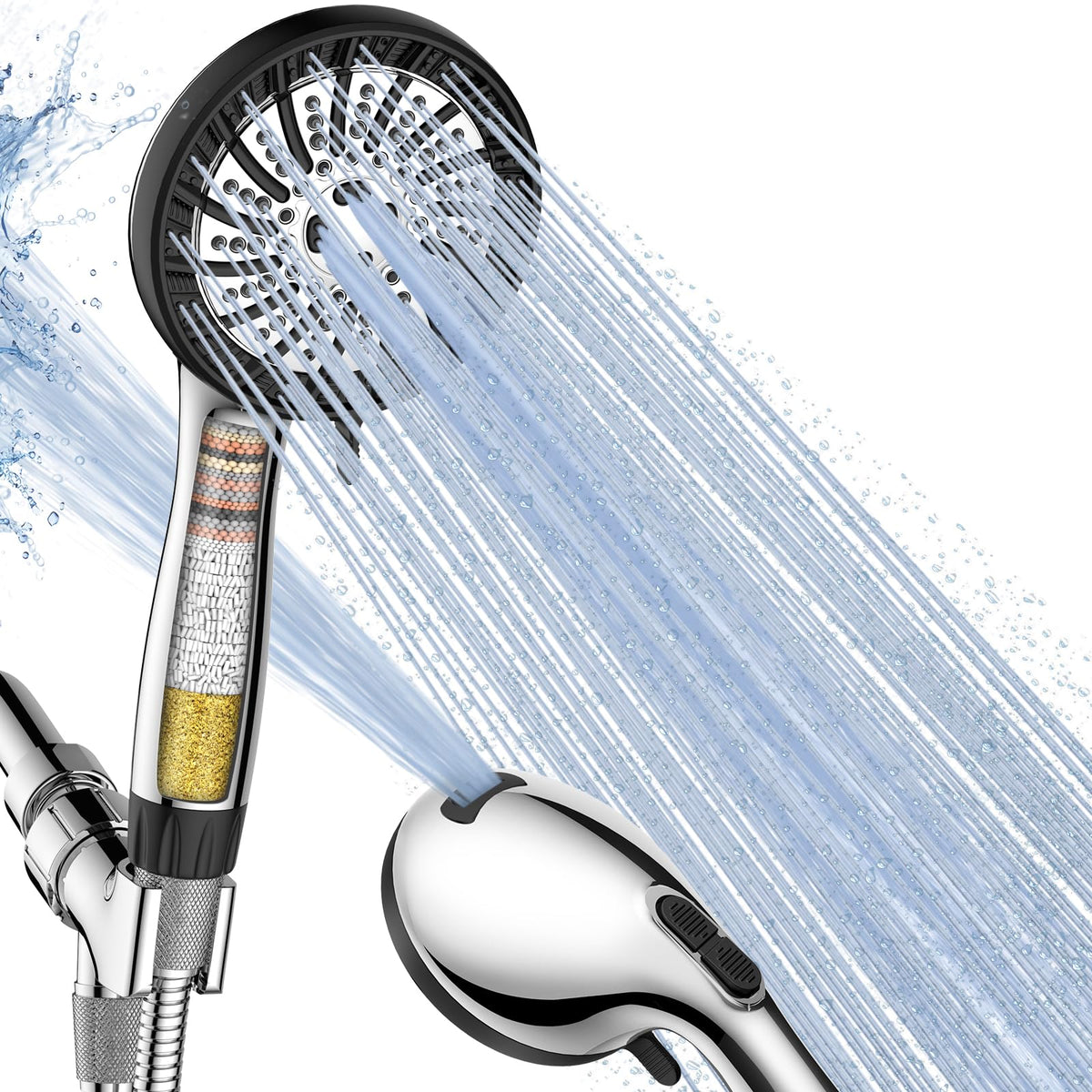 PWERAN filtered shower head handheld in chrome finish; easy installation