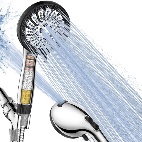 PWERAN filtered shower head handheld in chrome finish; easy installation