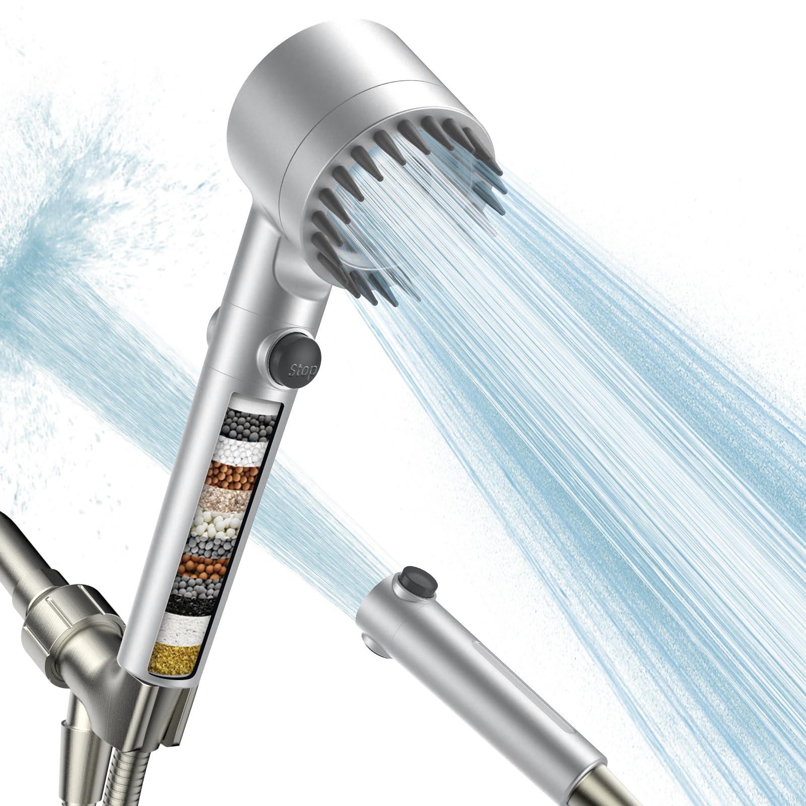 PWERAN filtered shower head handheld for flexible rinse and water savings