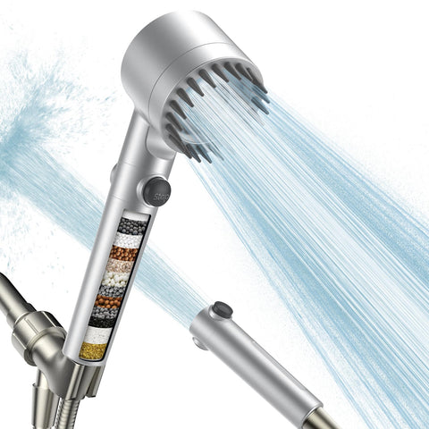 PWERAN filtered shower head handheld for flexible rinse and water savings