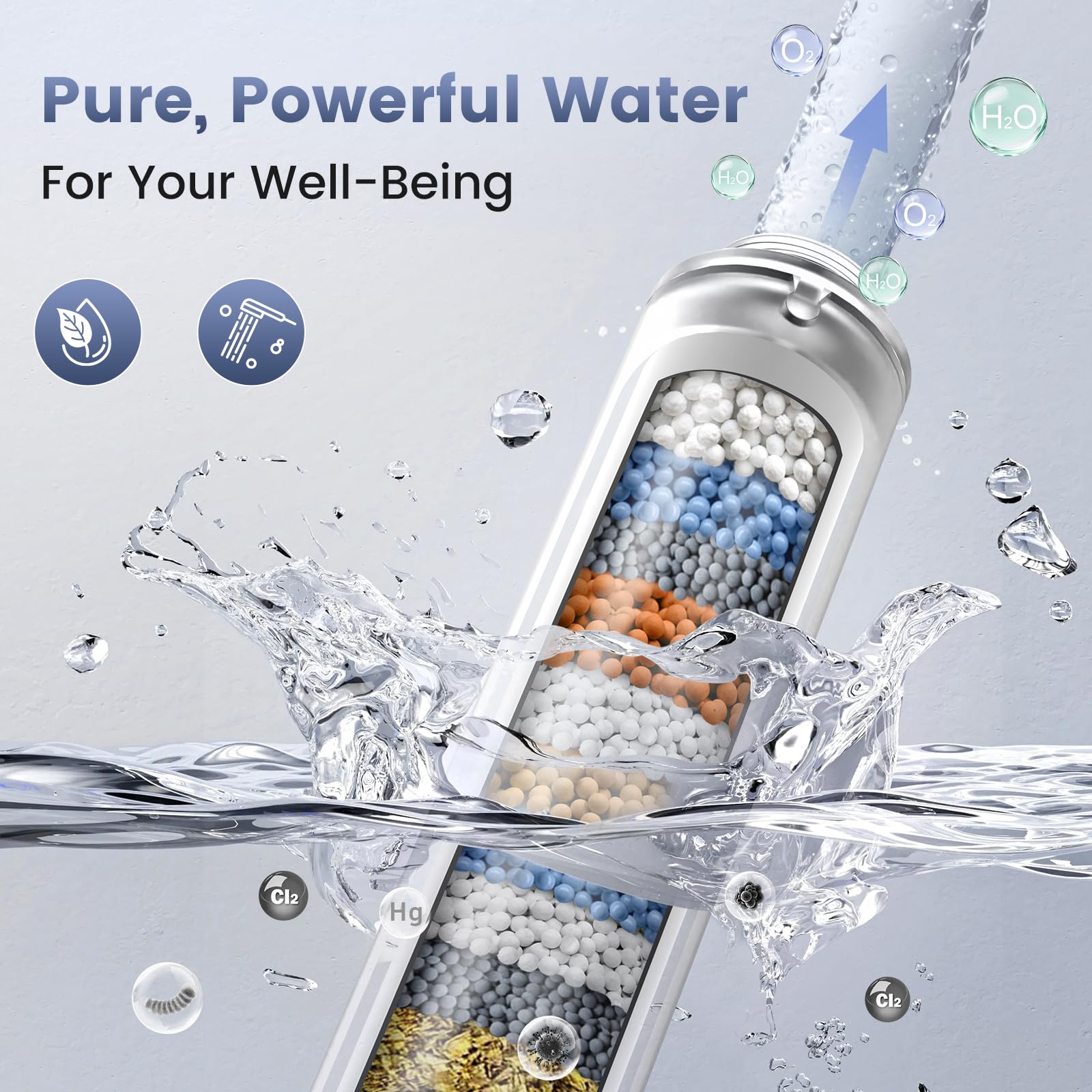 PWERAN filtered shower head turbine design emphasizes powerful spray
