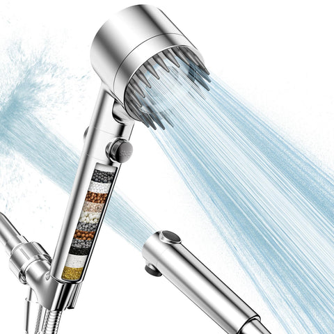 PWERAN filtered shower head chrome finish delivers steady pressure for refreshing showers