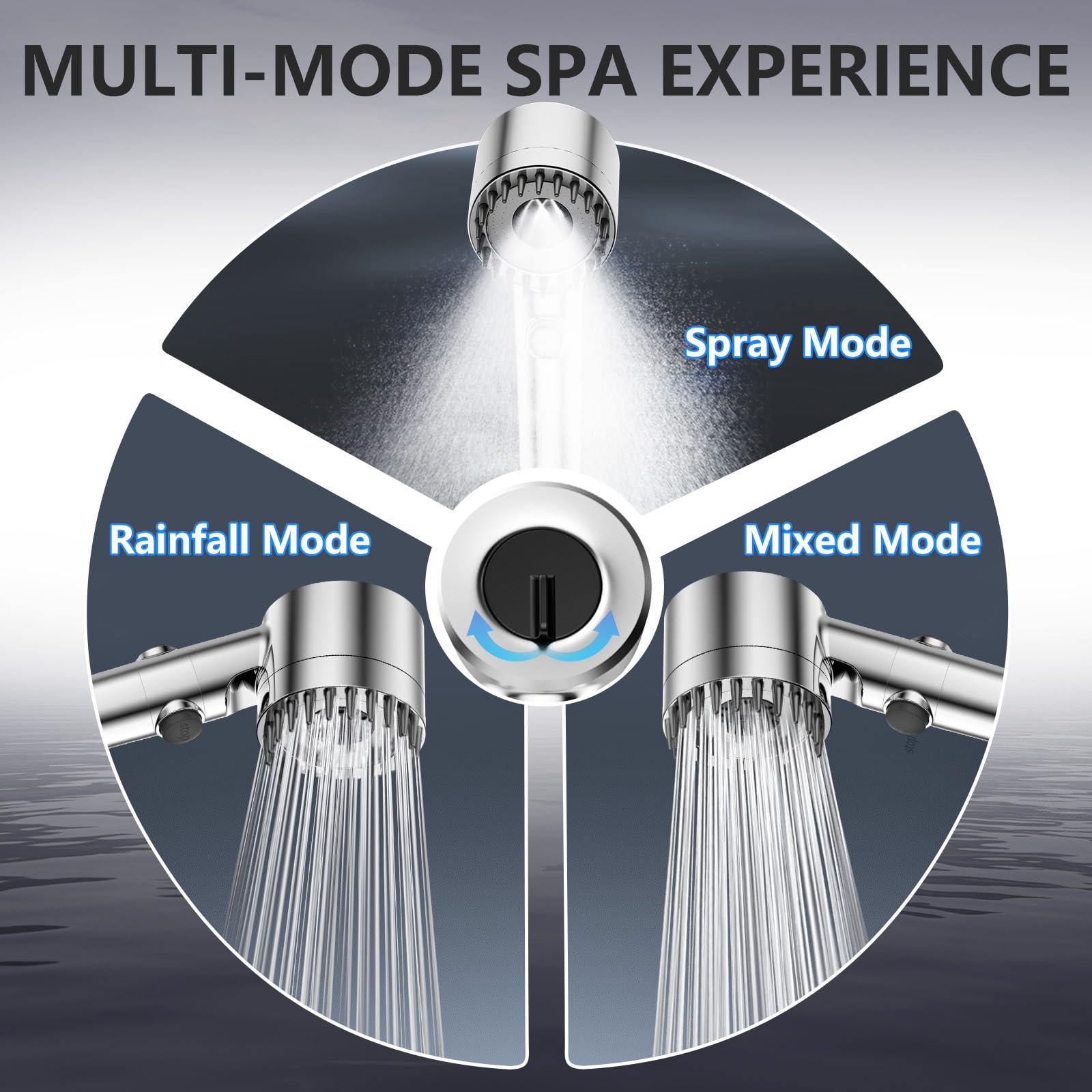 PWERAN filtered shower head four spray modes for customizable comfort