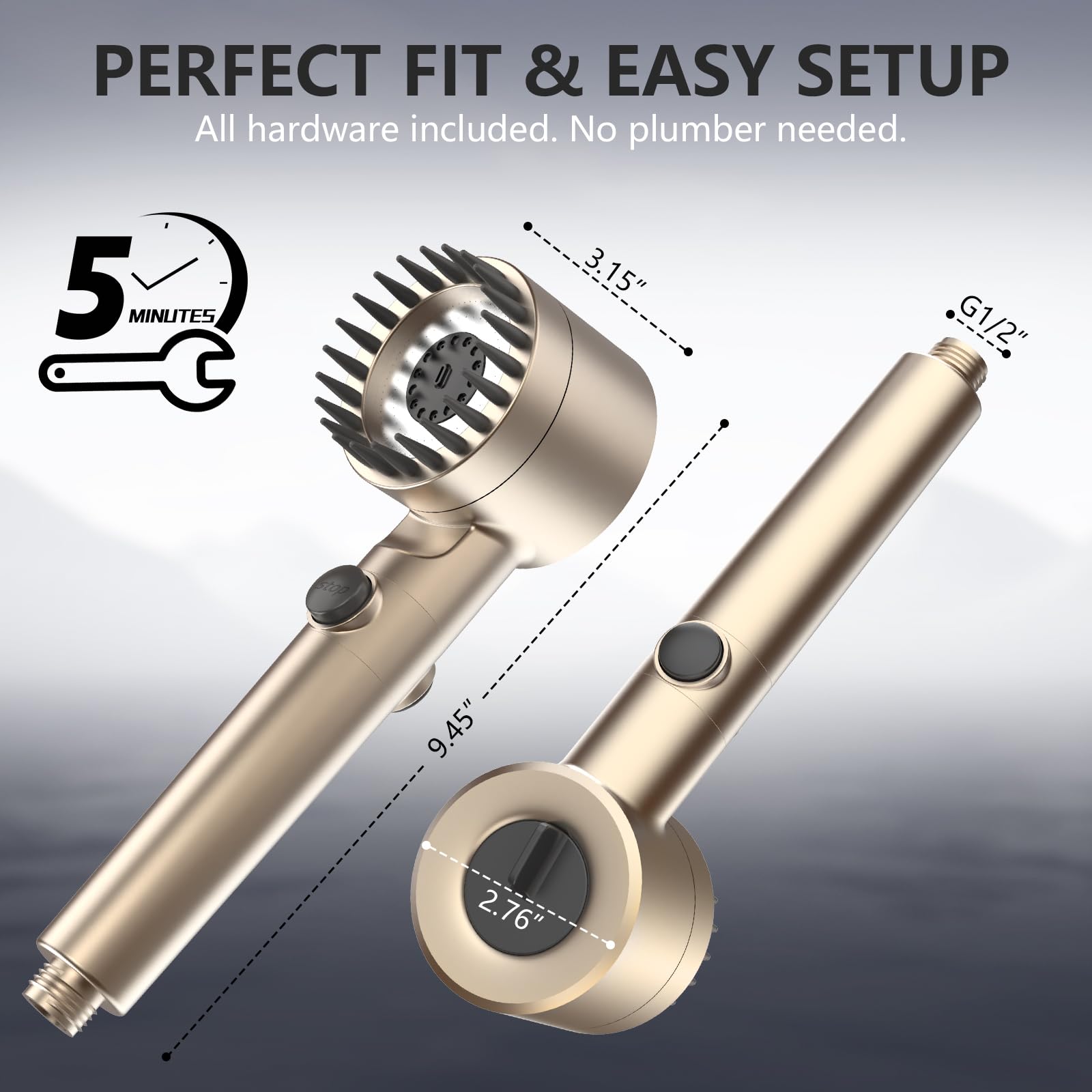 PWERAN shower head ready for pet bath with convenient rinse control.