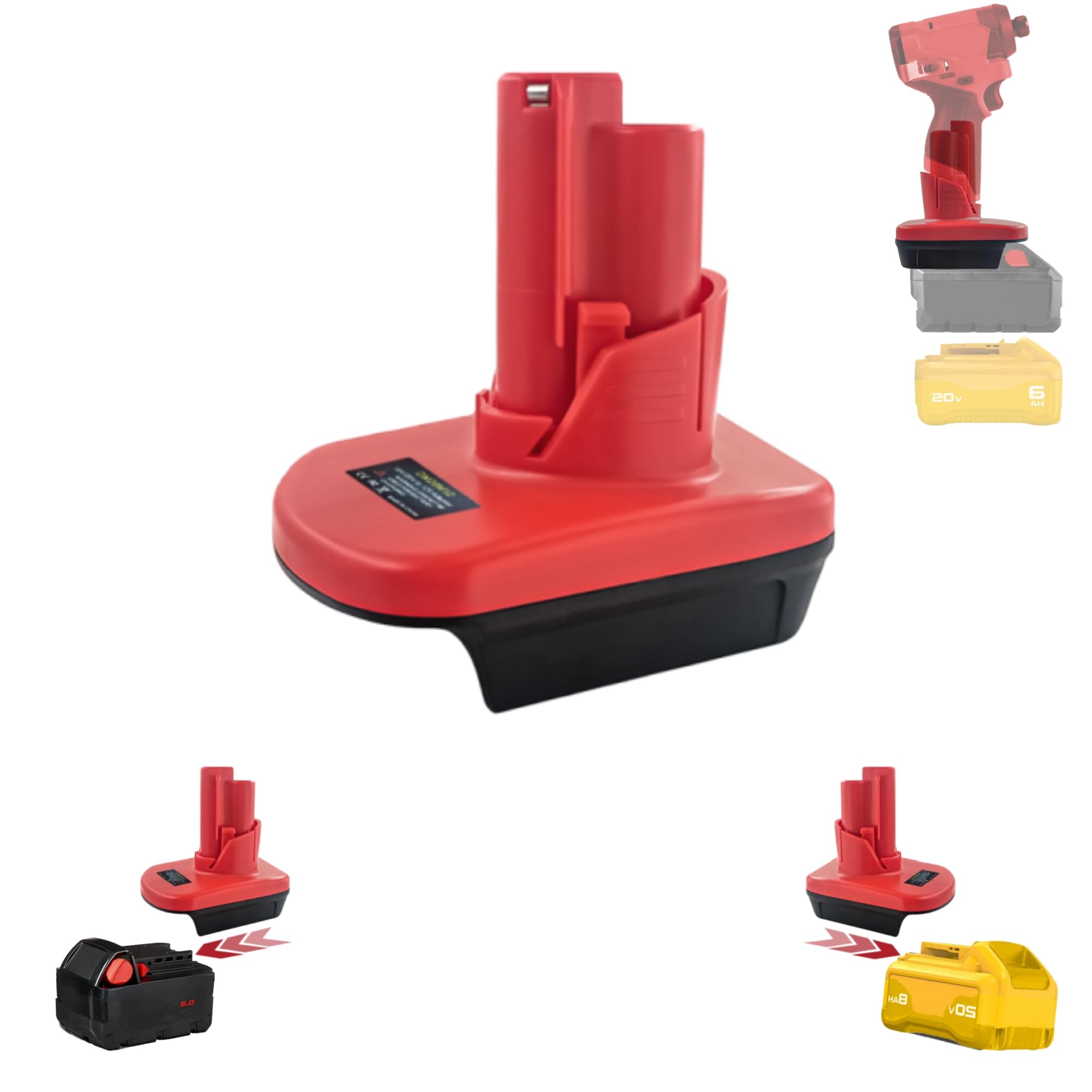 PWTLXES DeWalt-to-M12 adapter front view for on-site versatility.