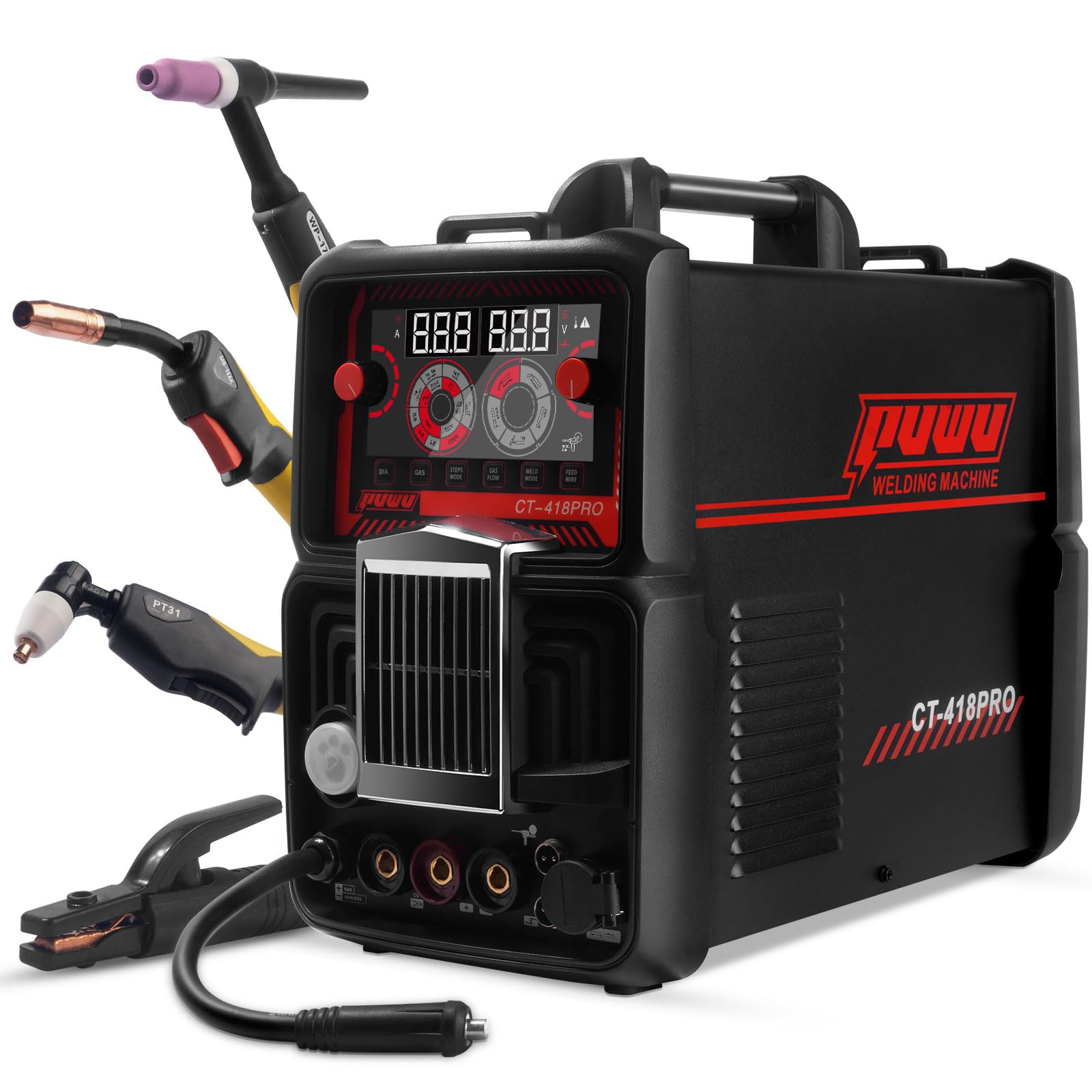 PUWU CT-418 PRO plasma-welder combo setup for versatile workshop use