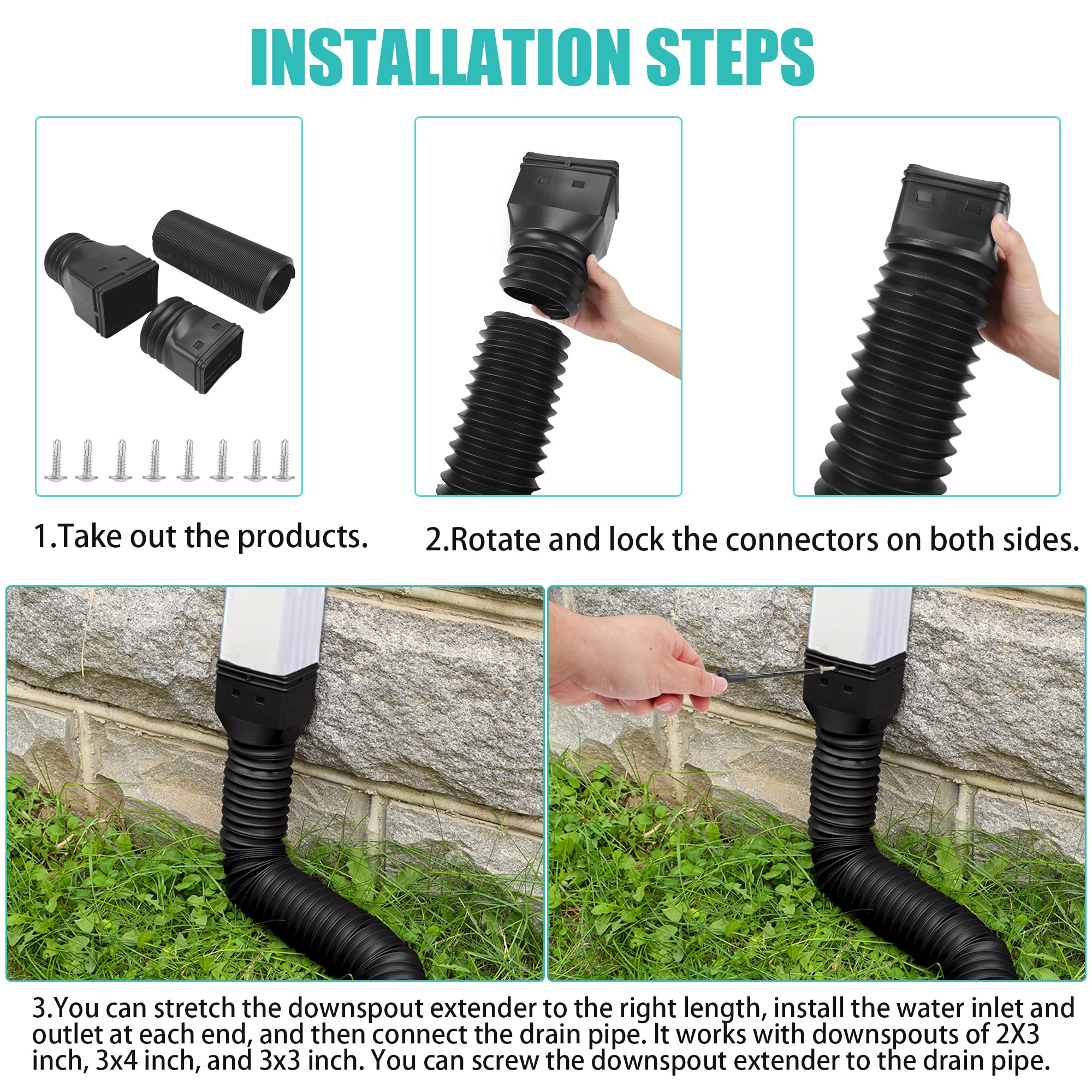 PXCAYFF compatible with 2x3 and 3x4 downspouts for simple setup