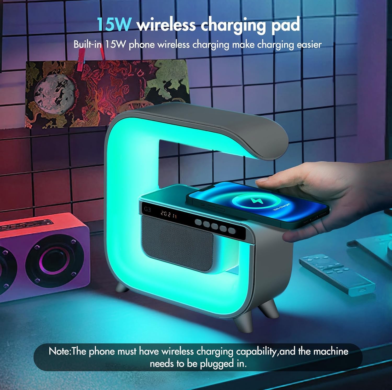 Pxujoqecg table lamp with alarm clock displaying bedside morning routine.