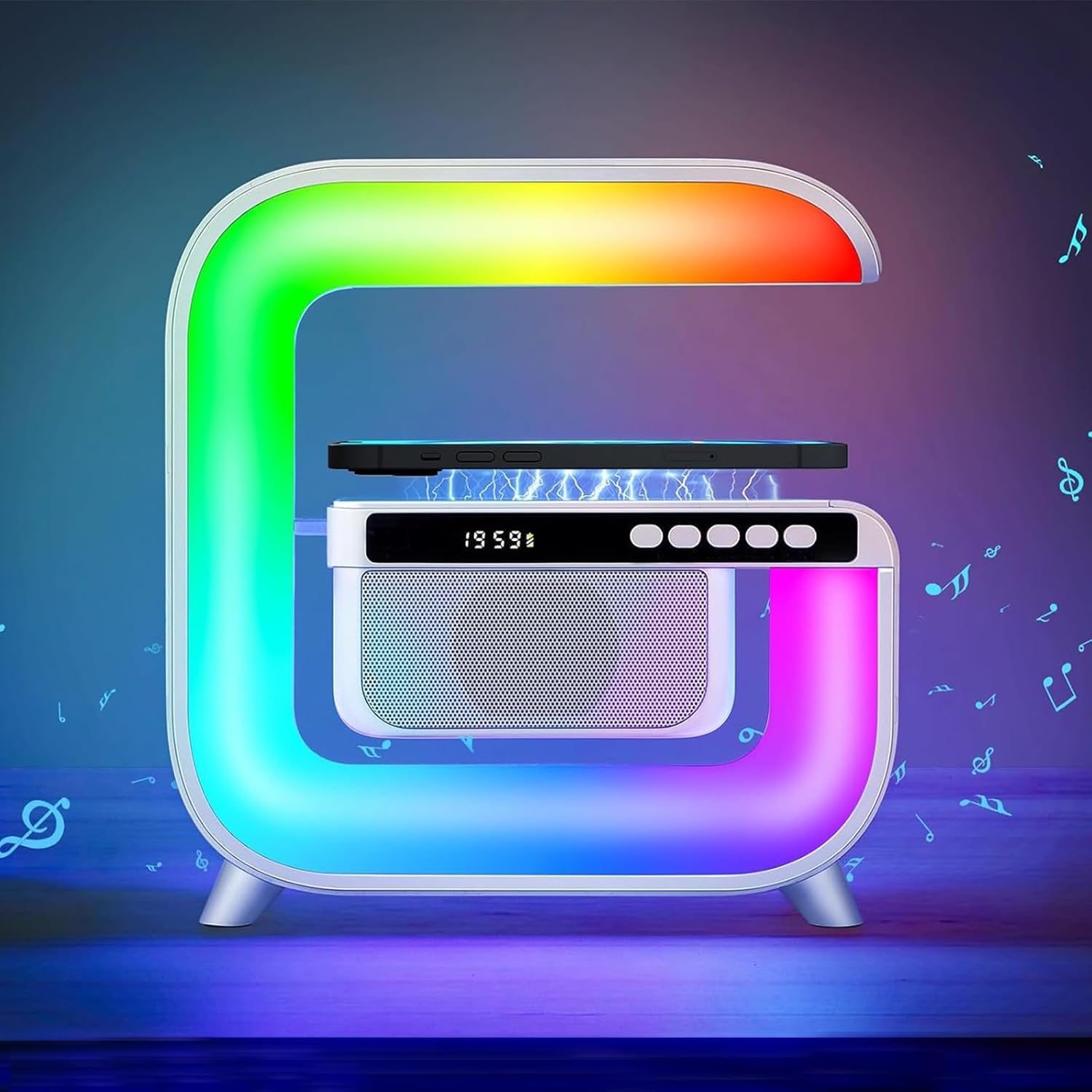 Pxujoqecg table lamp with bluetooth speaker on nightstand for immersive audio.
