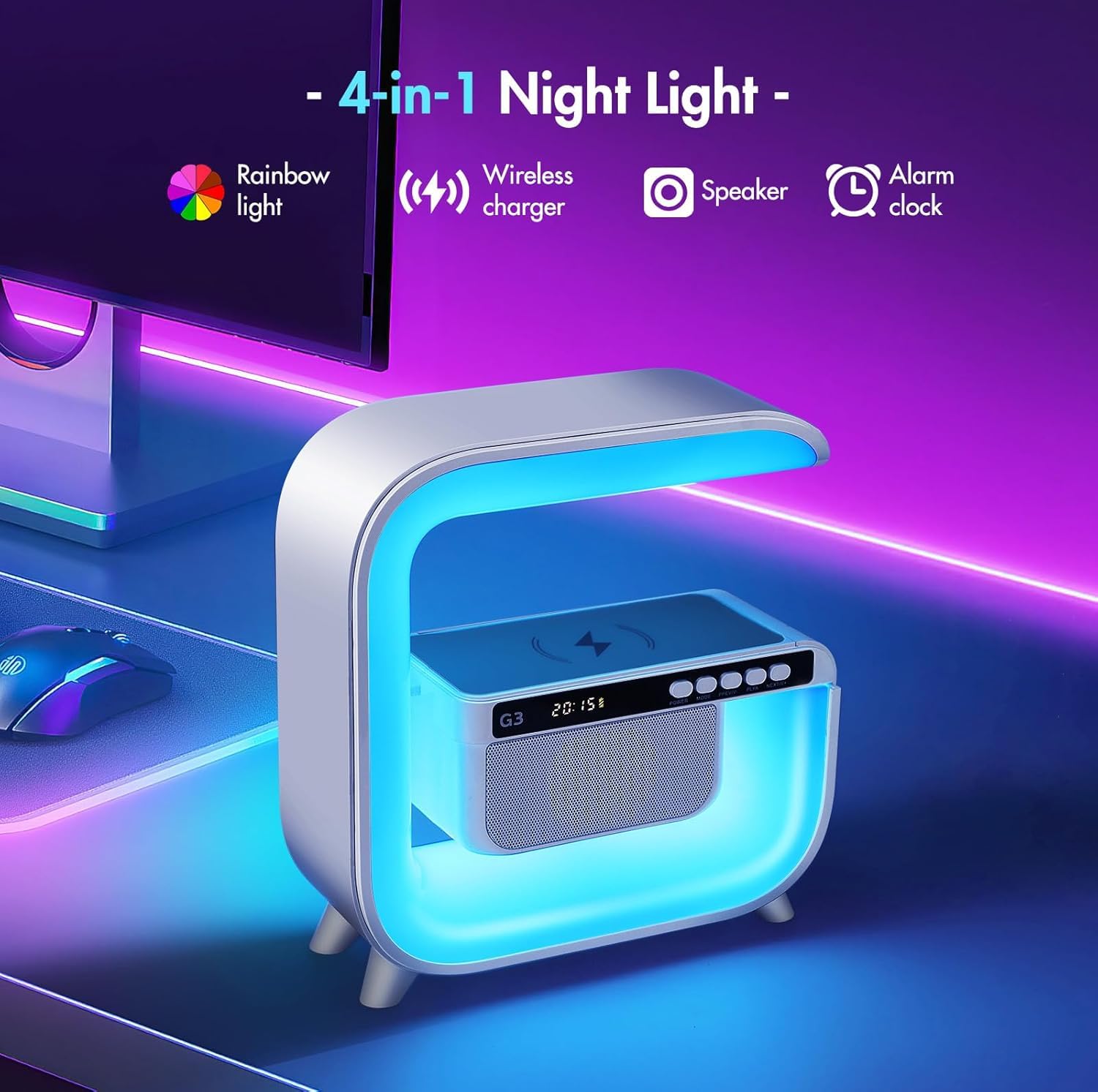 Pxujoqecg table lamp wireless charging pad in use for overnight phone charging.