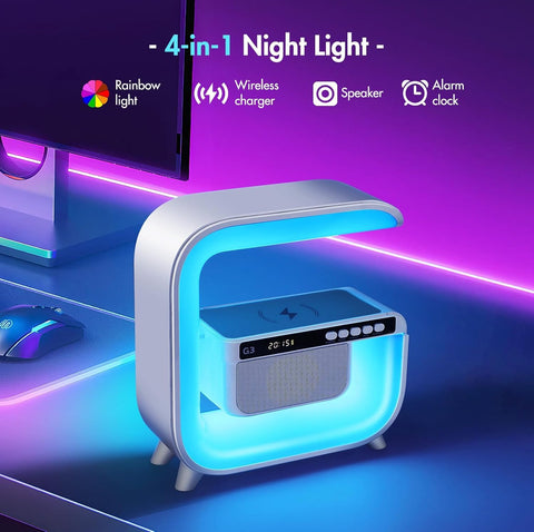 Pxujoqecg table lamp wireless charging pad in use for overnight phone charging.