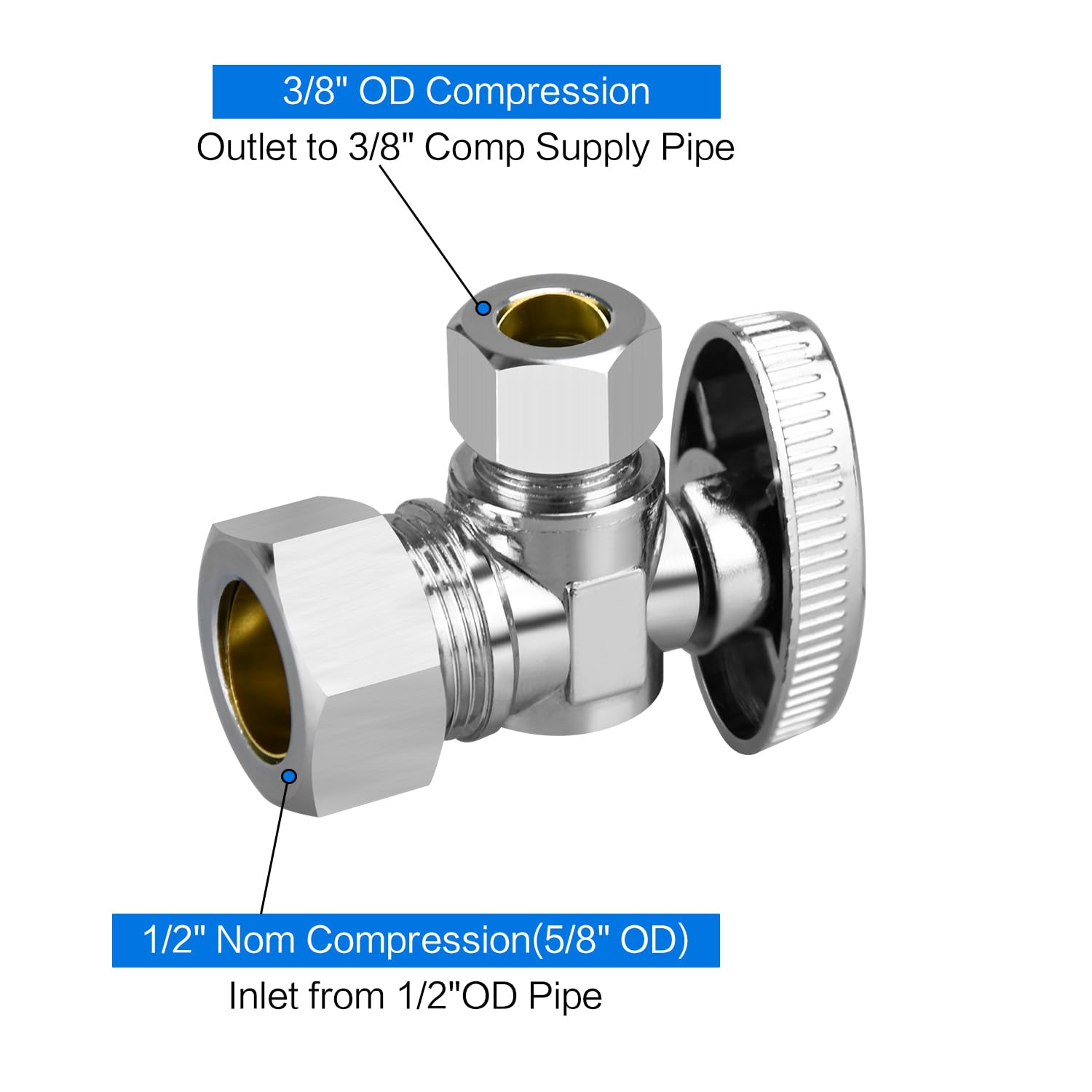 PXZBLG angle stop valve chrome brass body resists corrosion.