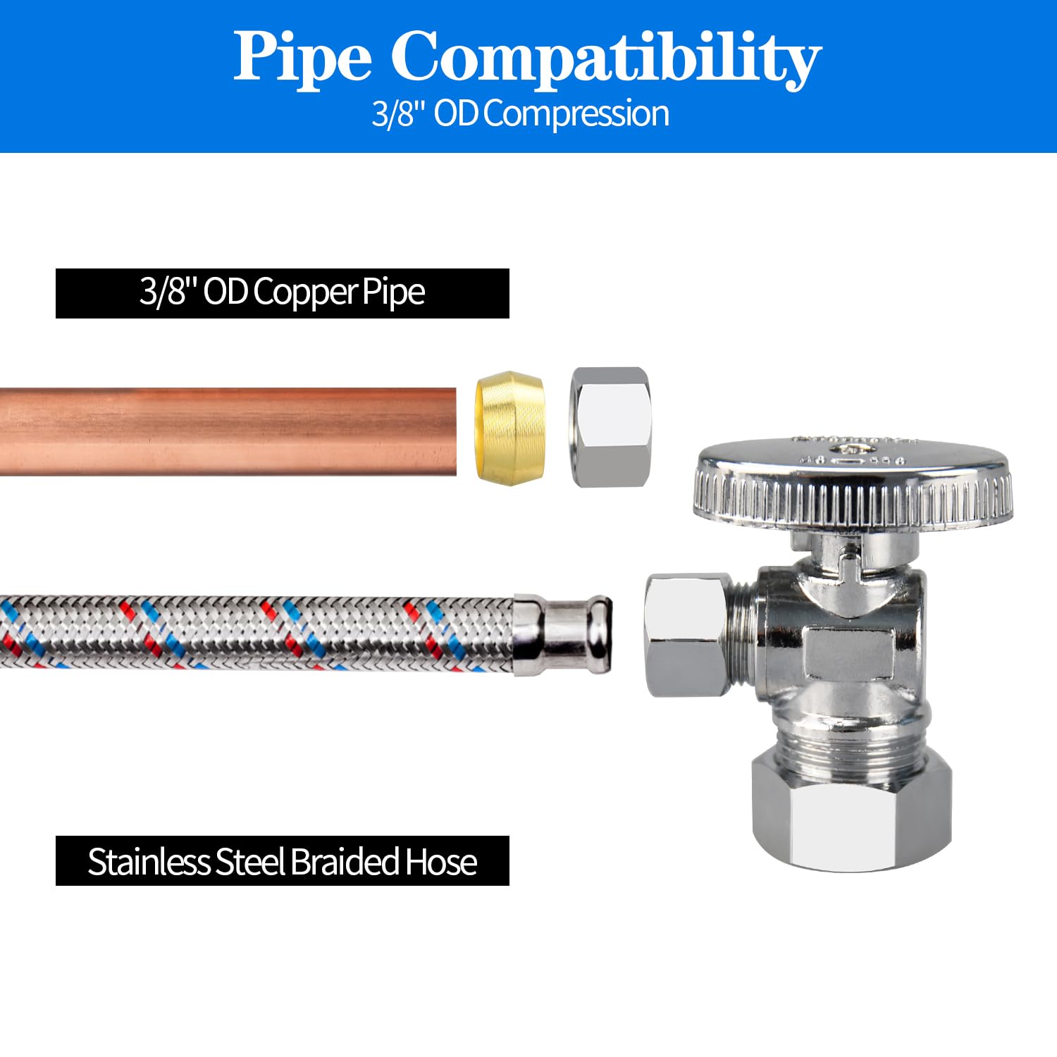 PXZBLG 3/8 inch compression outlet matches standard hoses.