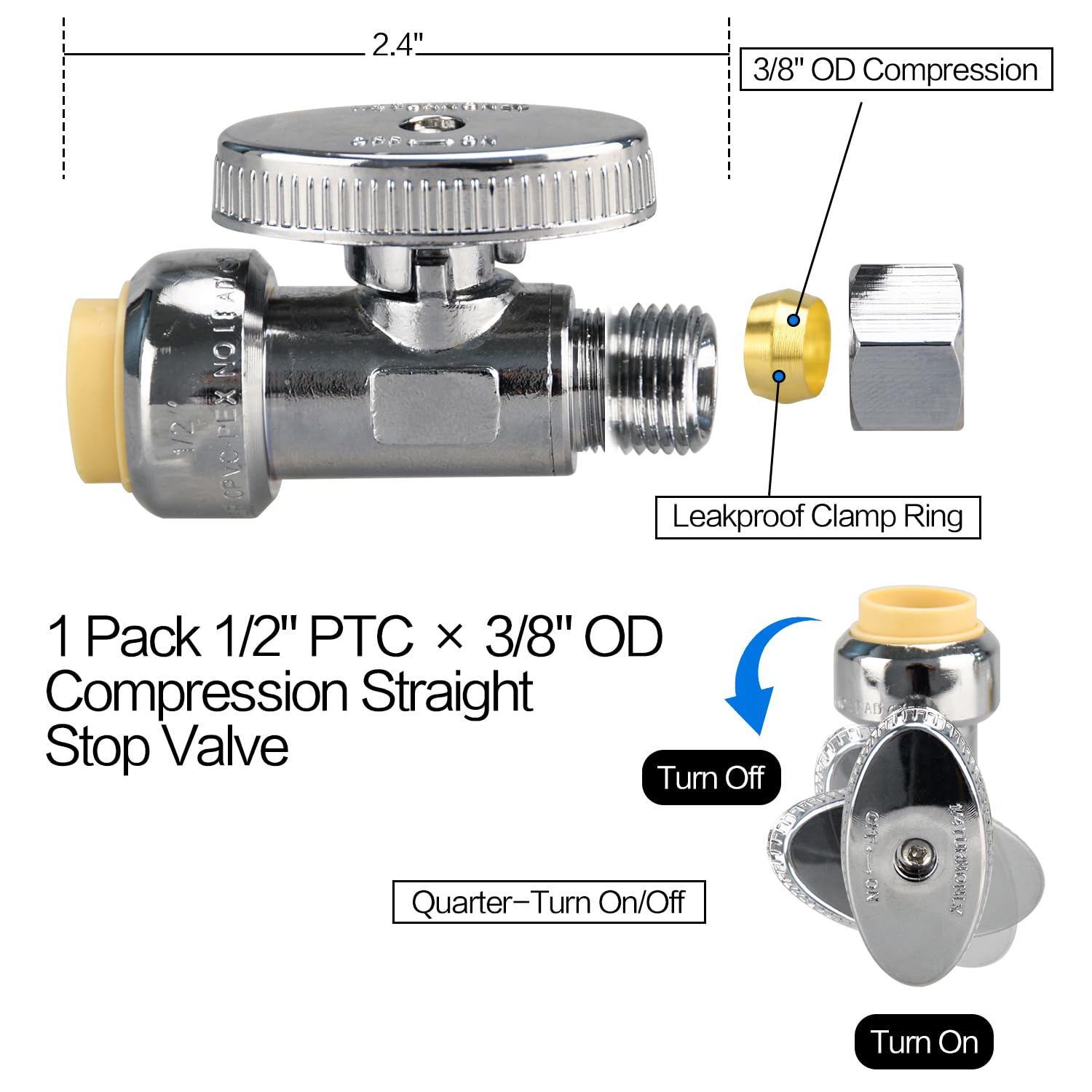 PXZBLG stop valve 38OD compression outlet ready for secure hose connections