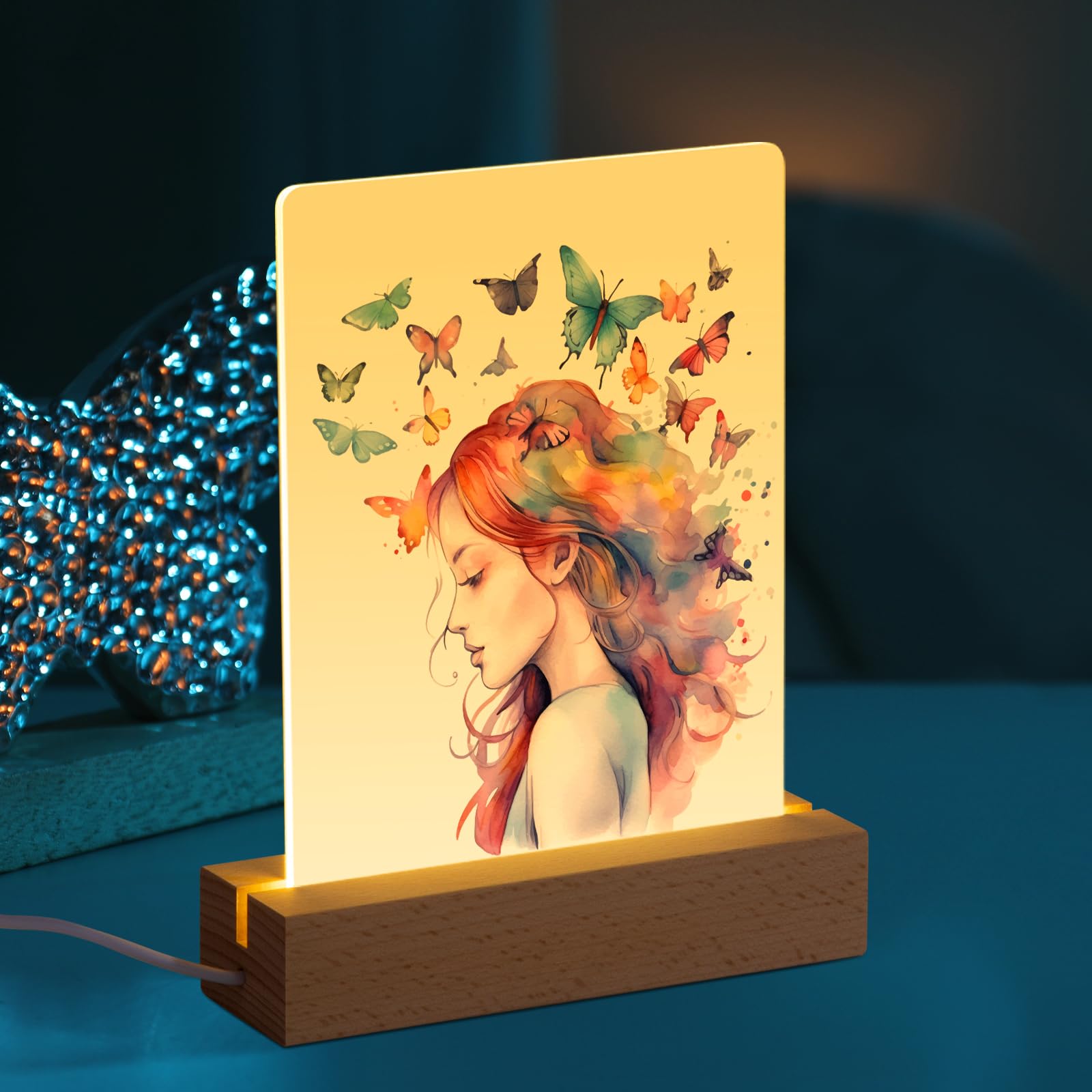 PYD Life 4 Pack sublimation LED acrylic photo frame front view with vibrant heat-printed designs.