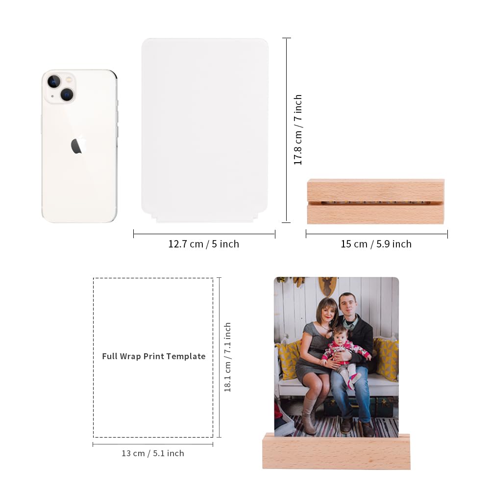 PYD Life 4 Pack sublimation LED acrylic photo frame wood stand close-up shows stable support.