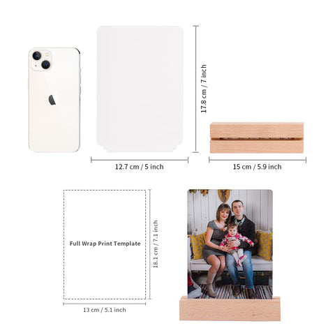 PYD Life 4 Pack sublimation LED acrylic photo frame wood stand close-up shows stable support.