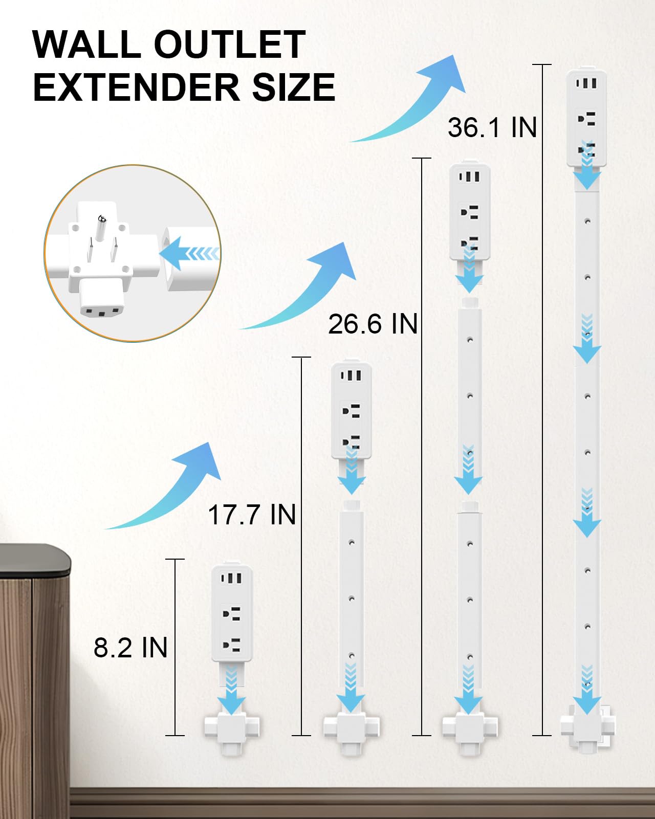 PYKDKIX outlet extender with 2 AC outlets for multiple devices.