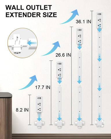 PYKDKIX outlet extender with 2 AC outlets for multiple devices.