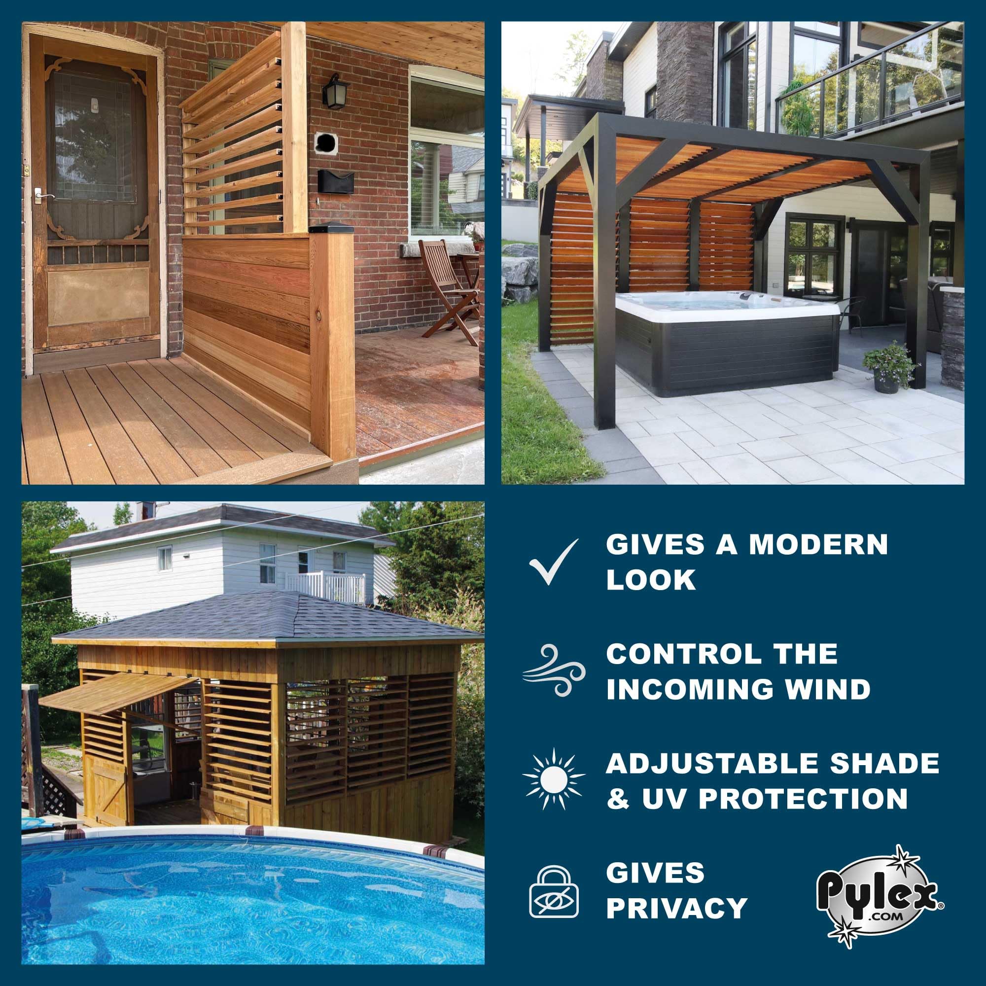 Pylex Deck Sunblind System 11060 louvers assembly demonstrates adjustable shading options.