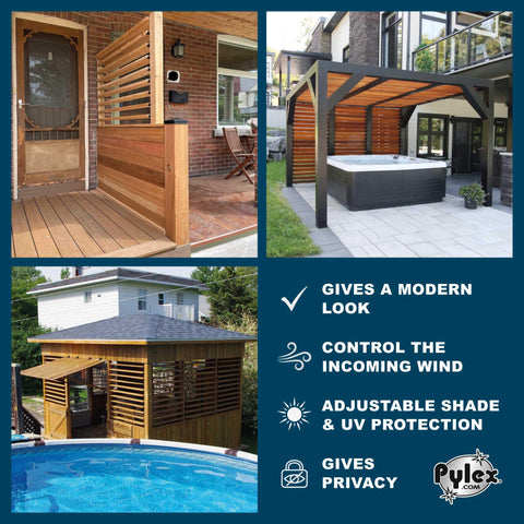 Pylex Deck Sunblind System 11060 louvers assembly demonstrates adjustable shading options.