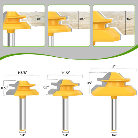 Pynsseu miter bit with 1/2 inch height for clean mid-size cabinet and frame joints.
