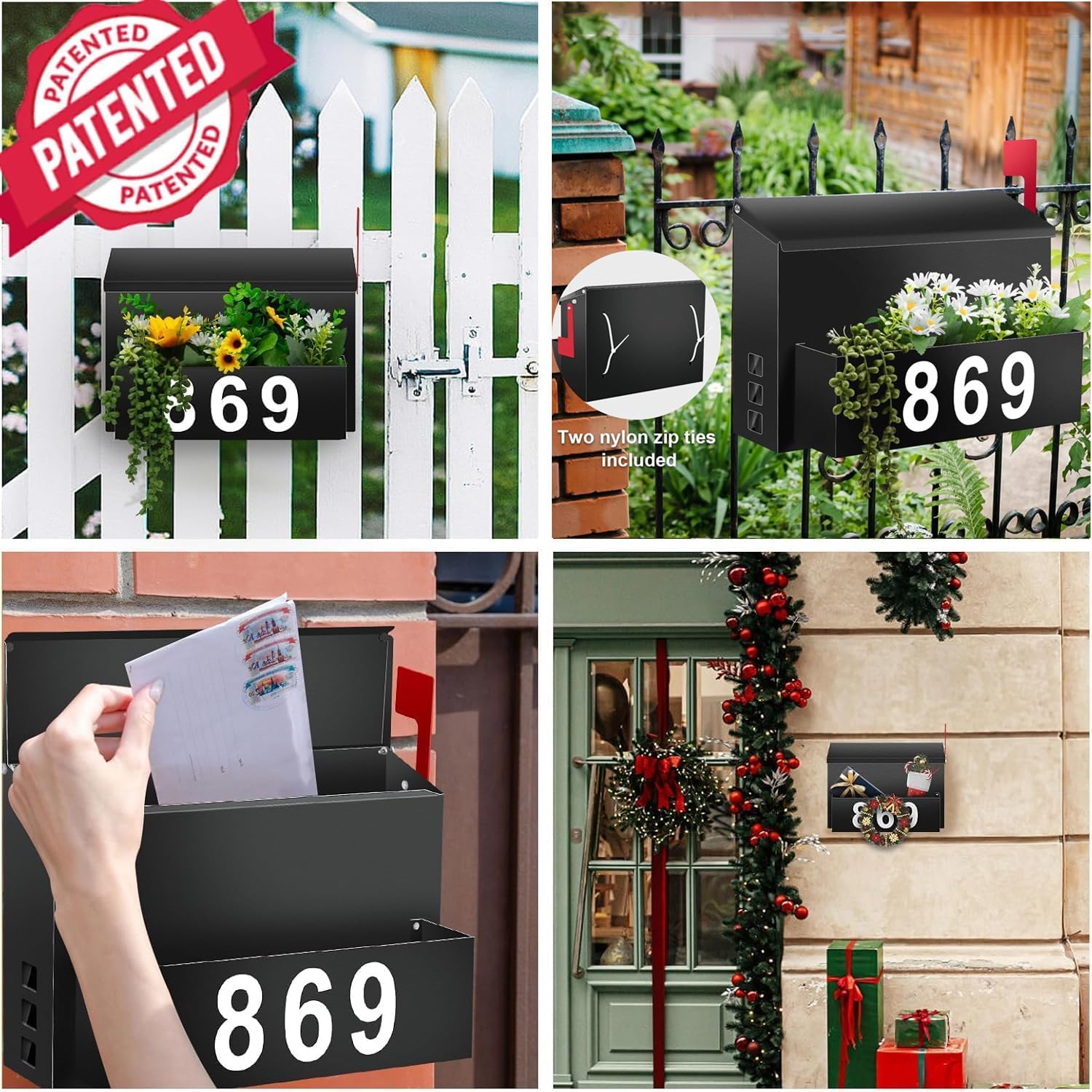 Pyoimmne mailbox showing 0-9 stickers for customizable house numbers.