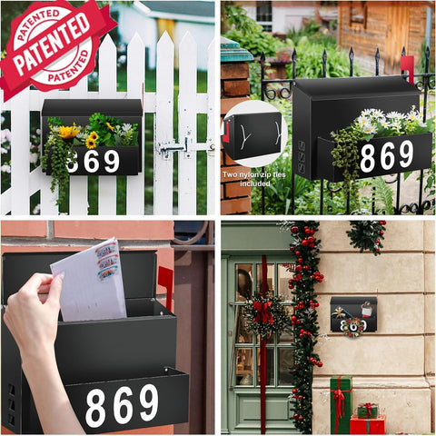 Pyoimmne mailbox showing 0-9 stickers for customizable house numbers.