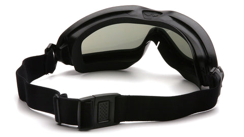 Pyramex GB6420SDT V2G Plus safety glasses side view showing secure strap and durable frame.