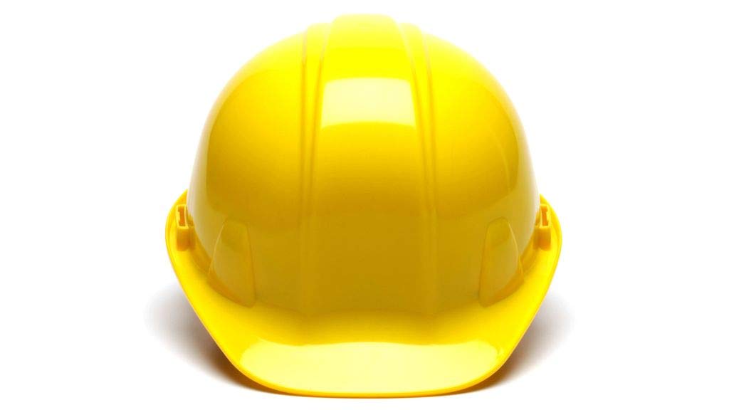 Pyramex HP14030 yellow hard hat side view highlighting compact silhouette
