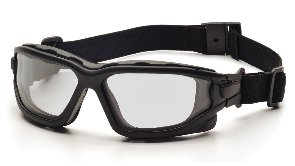 Pyramex I-Force goggle front view with black frame and anti-fog lens for clear visibility.