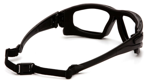 Pyramex I-Force Slim goggle showing quick-release interchangeable temples for a customizable fit.