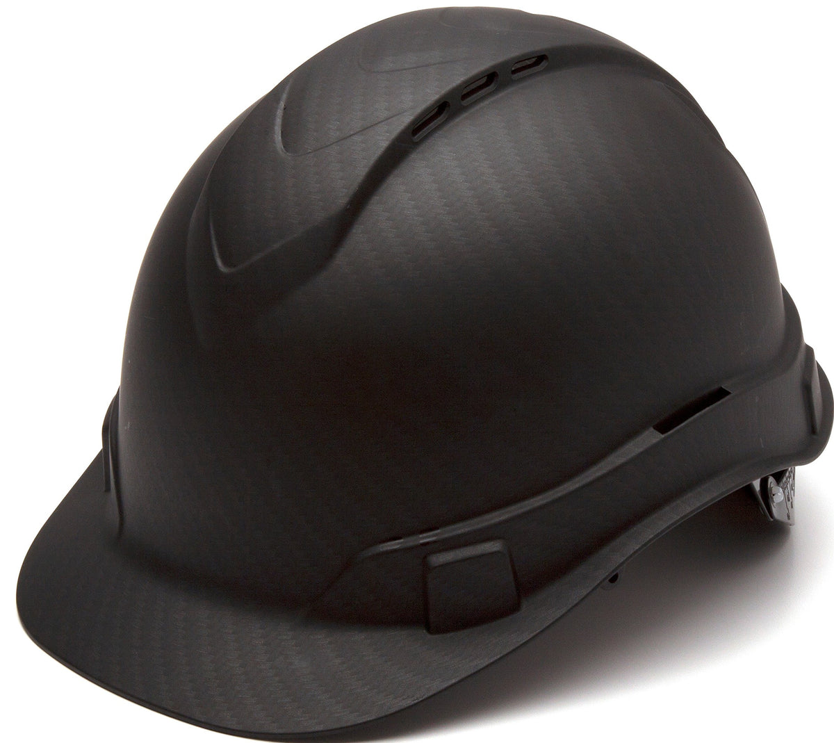Pyramex Ridgeline vented hard hat front view showing airflow and low profile.