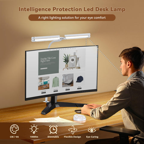 Pzloz dimmable 24W desk light adapts from soft to bright task lighting.