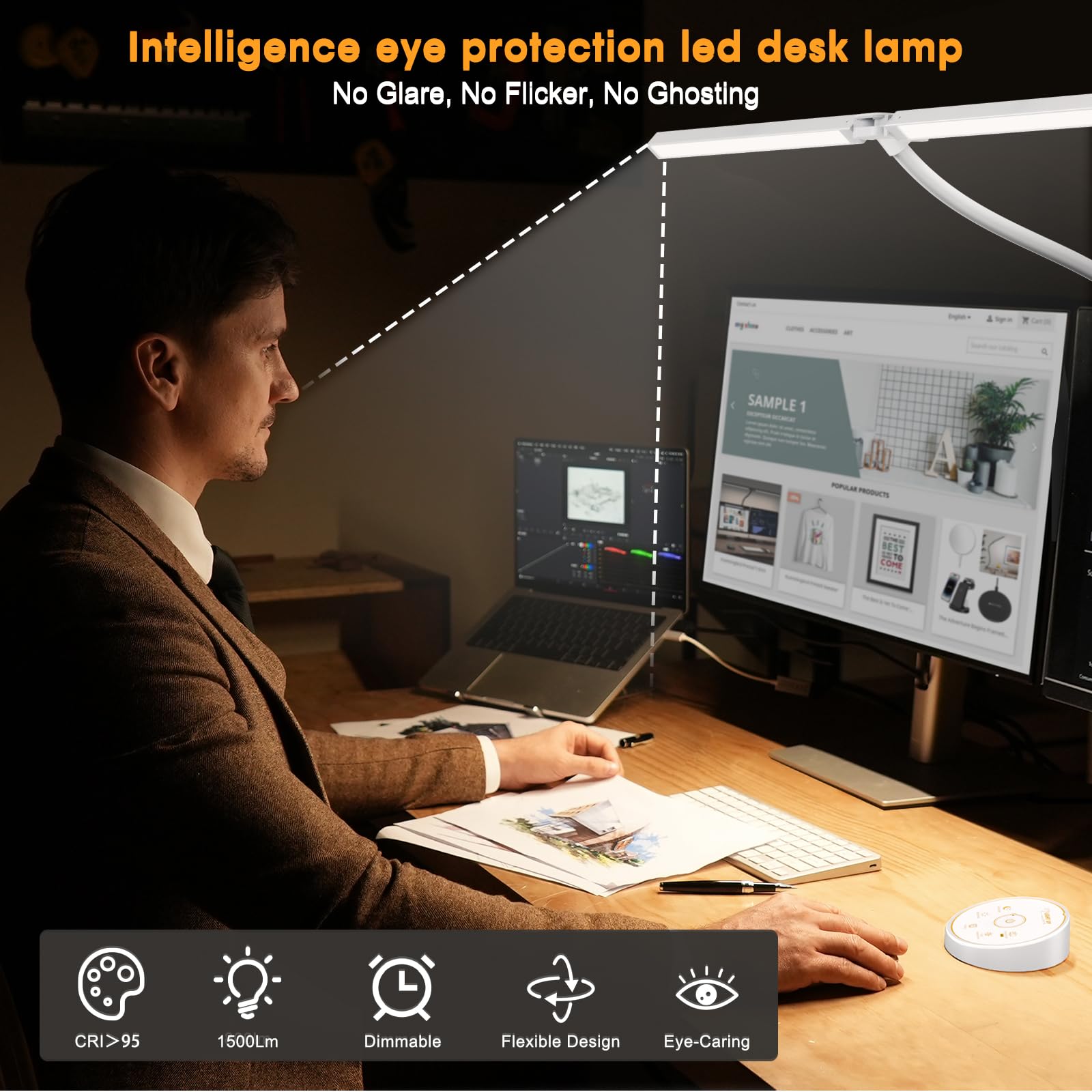 Pzloz lamp showing 360-degree arm and 180-degree swing for precise angle positioning.