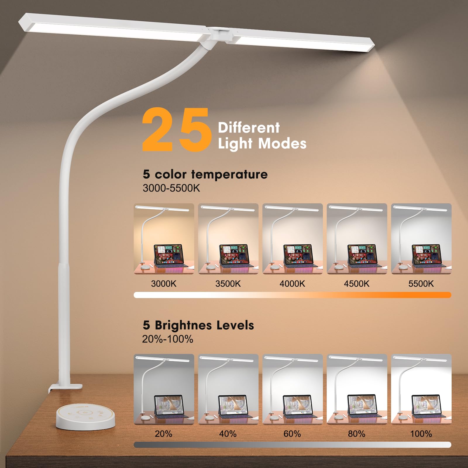 Pzloz desk lamp with remote control for quick brightness and color temperature adjustments.