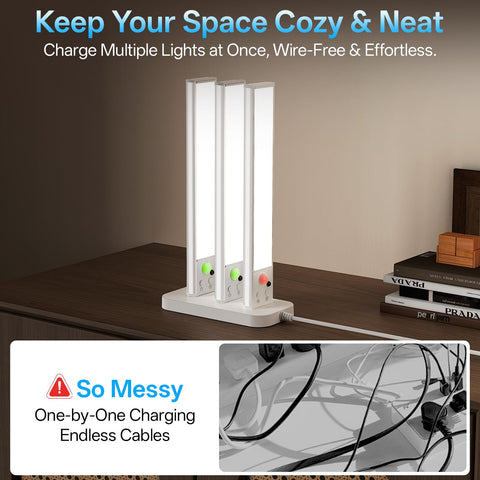 PZSUNLY rechargeable under-cabinet light keeps cords tidy and ready.