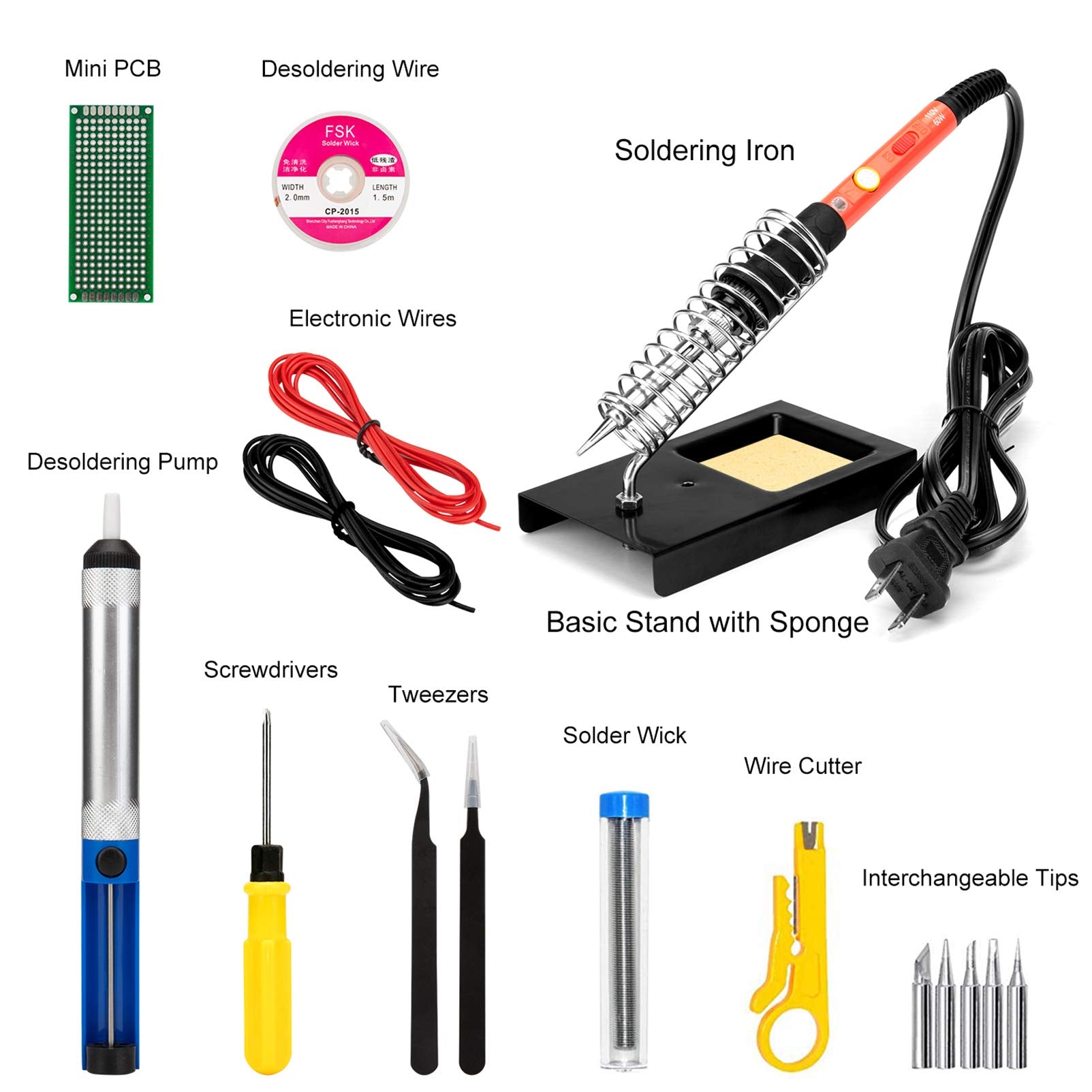 Q-MING cleaning sponge and desoldering pump ease component removal.