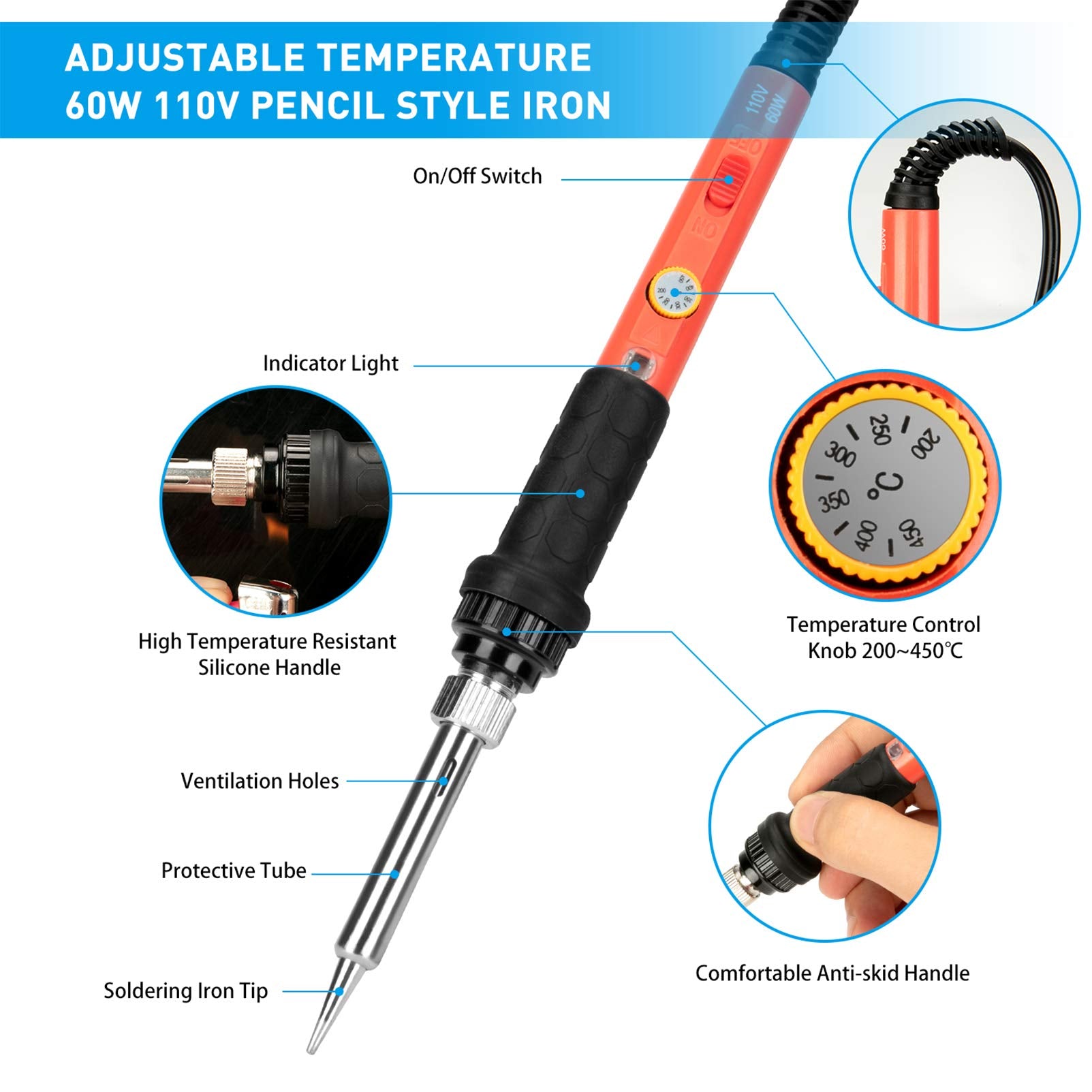 Q-MING soldering iron stand with dual-safety guards hands during tasks.