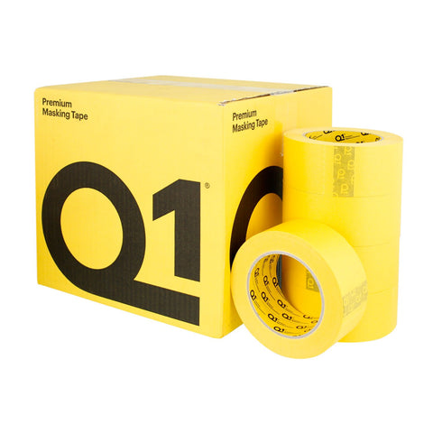 Q1 yellow masking tape 2in applied on curved car panels for sharp paint edges