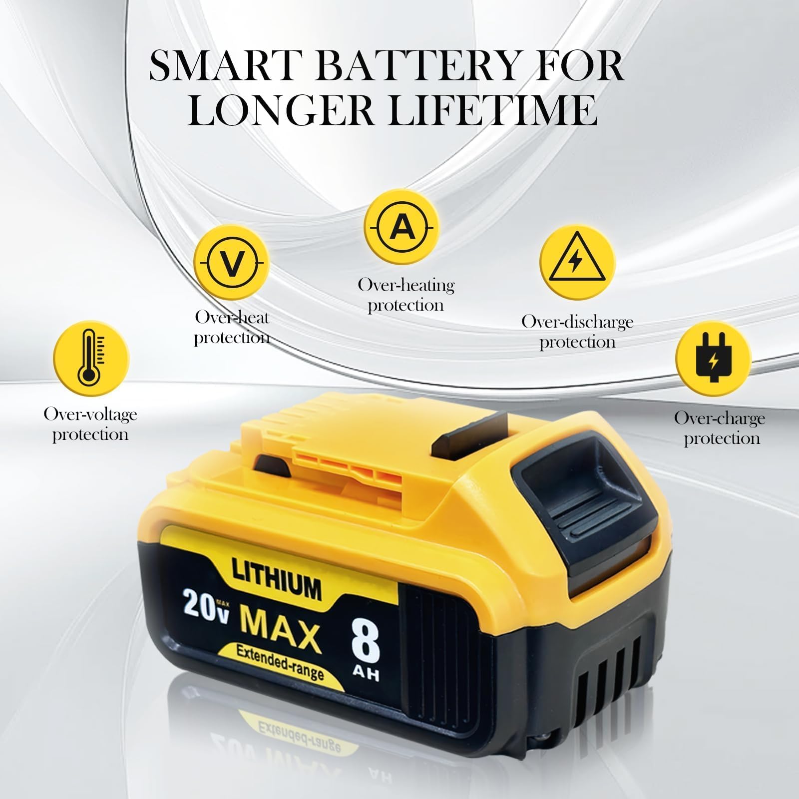 qamqfsou 8000mAh battery for DCB201 extended power on DeWalt tools